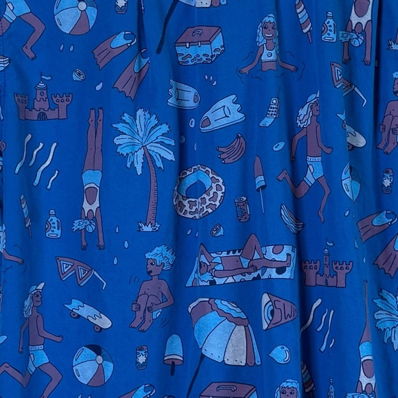 Mokuyobi Blue Beach Vacation Theme Short Sleeve Button Front Quirky Shirt Size S - Picture 4 of 12